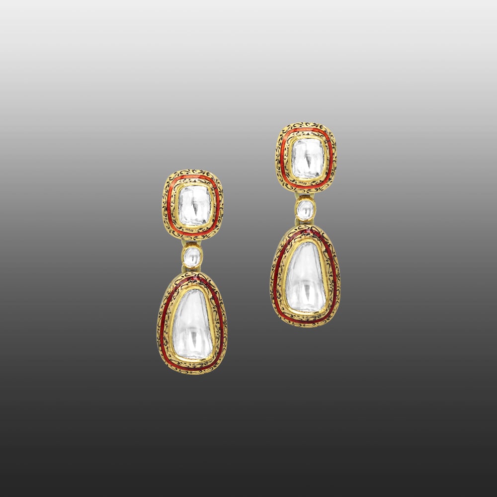Uncut Diamond Polki Earrings with Red Enamel